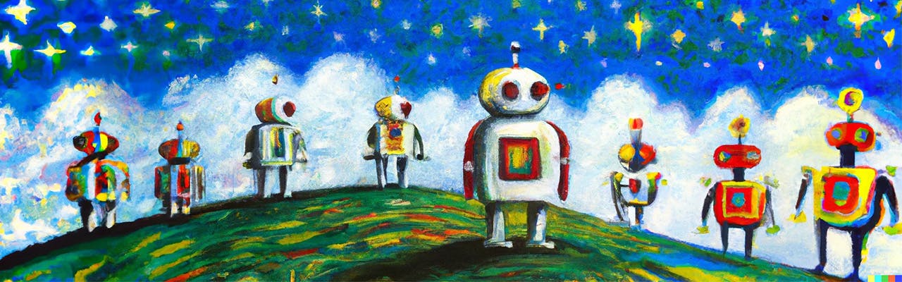 Robots standing in a field